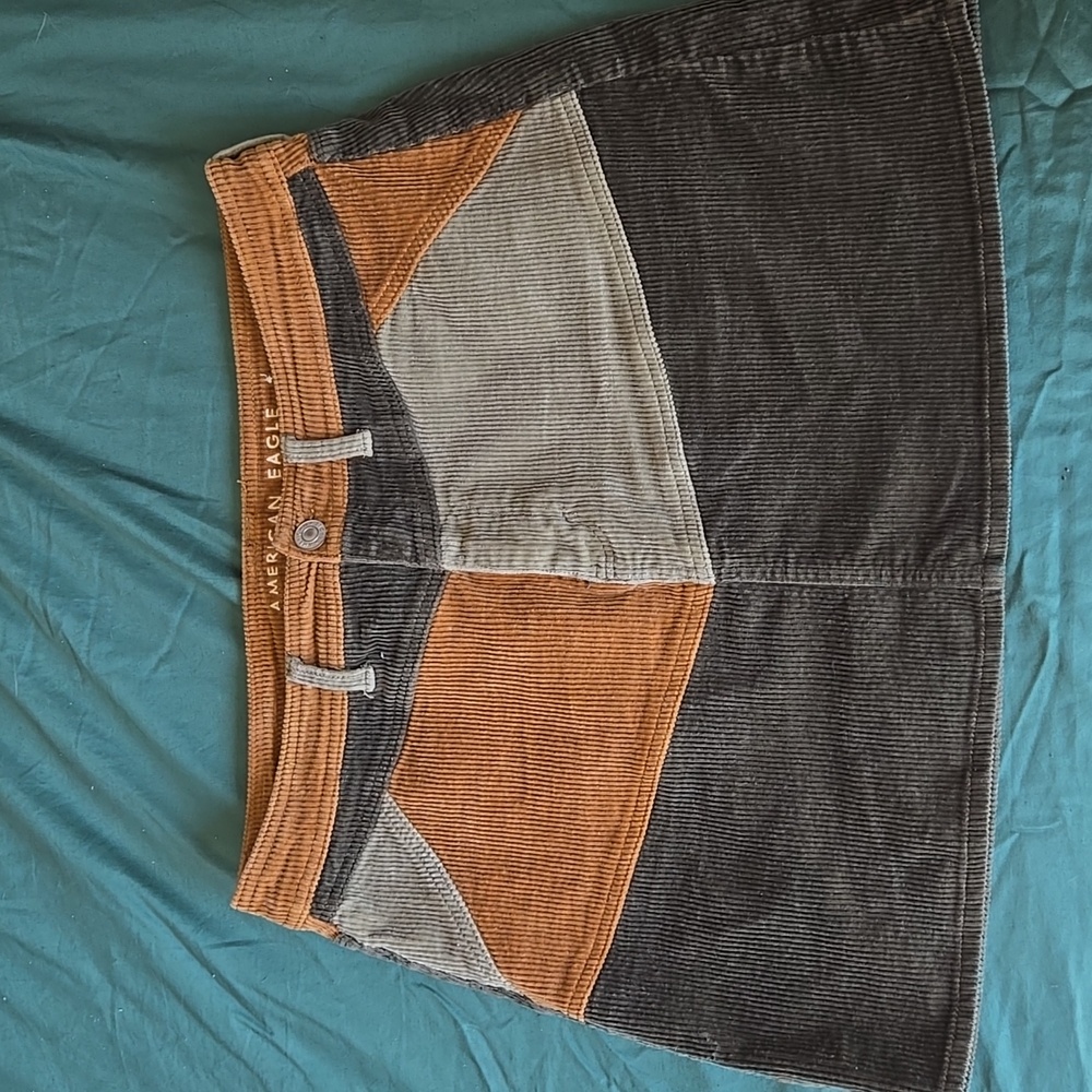 Corduroy Color Block Mini Skirt